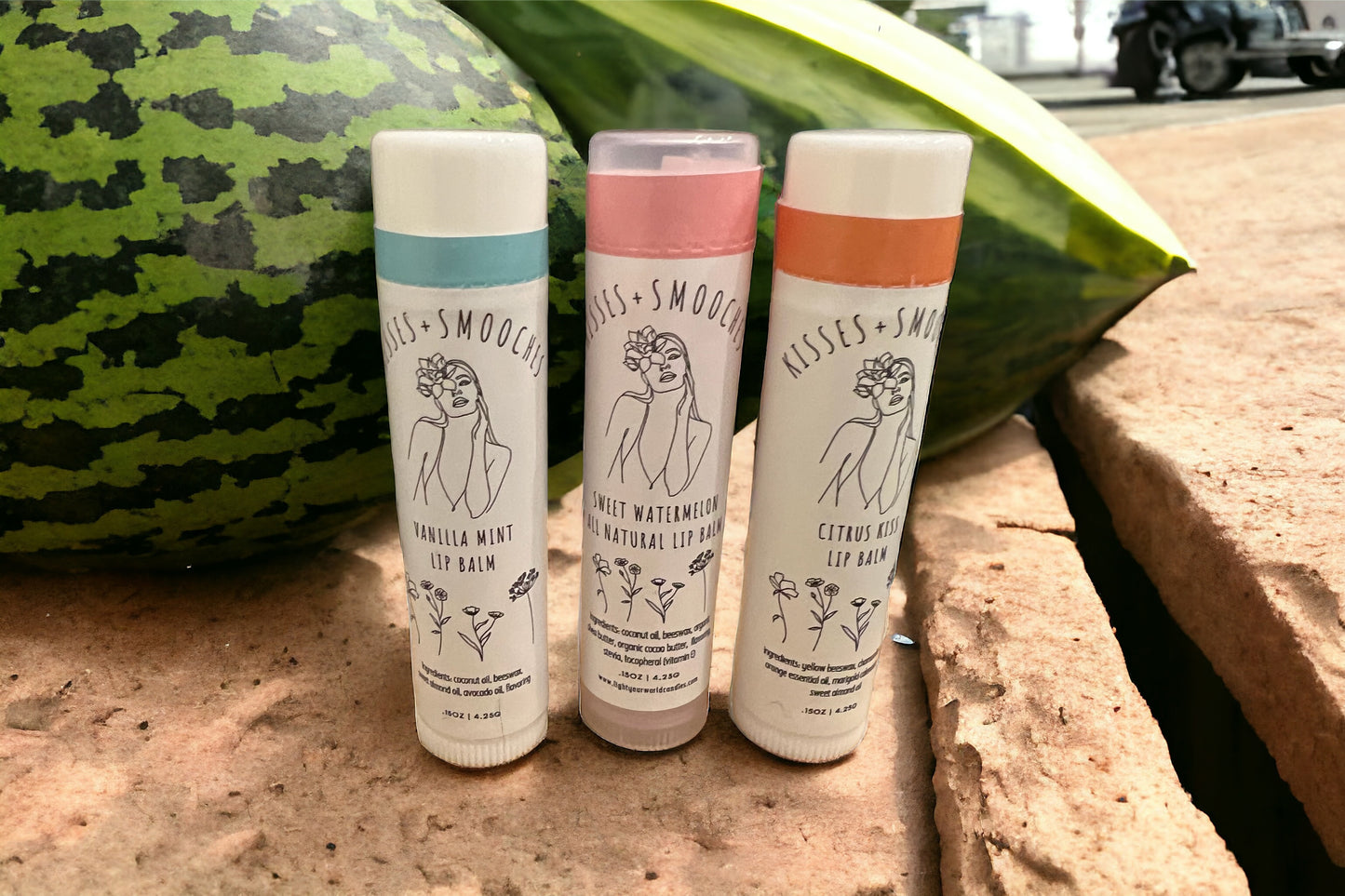 Trio Lip Balm Set, Lip Balm Gift Set, Hydrating Lip Balm, Vanilla Mint, Tinted Pink Watermelon, Citrus Lip Balms