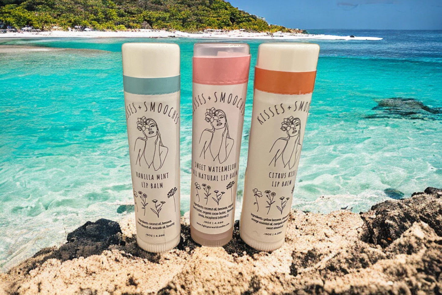 Trio Lip Balm Set, Lip Balm Gift Set, Hydrating Lip Balm, Vanilla Mint, Tinted Pink Watermelon, Citrus Lip Balms